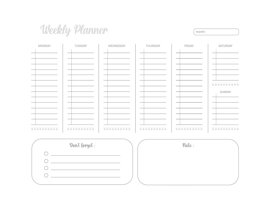 Weekly Gray Planner Work, US Letter Planner to resize, Insert Printable Planner, Instant Download